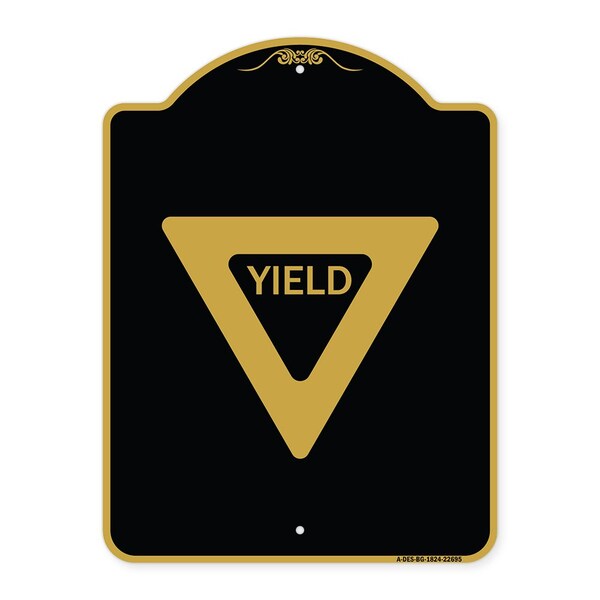 Designer Series Sign-Yield, Black & Gold Aluminum Architectural Sign, 18" x 24", BG-1824-22695